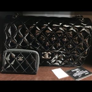 Authentic CHANEL medium patten handbag & wallet.